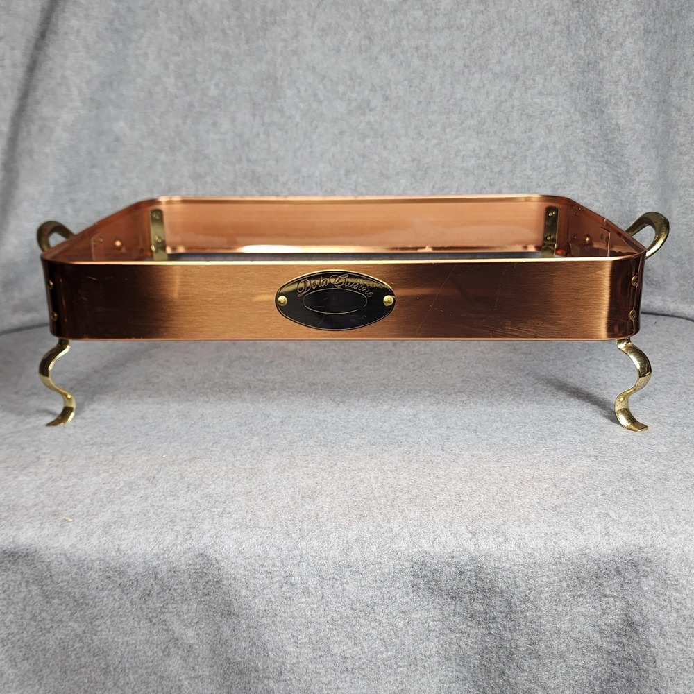 Vintage De La Cuisine Copper Brass Casserole Dish Stand Rectangula Buffet Server